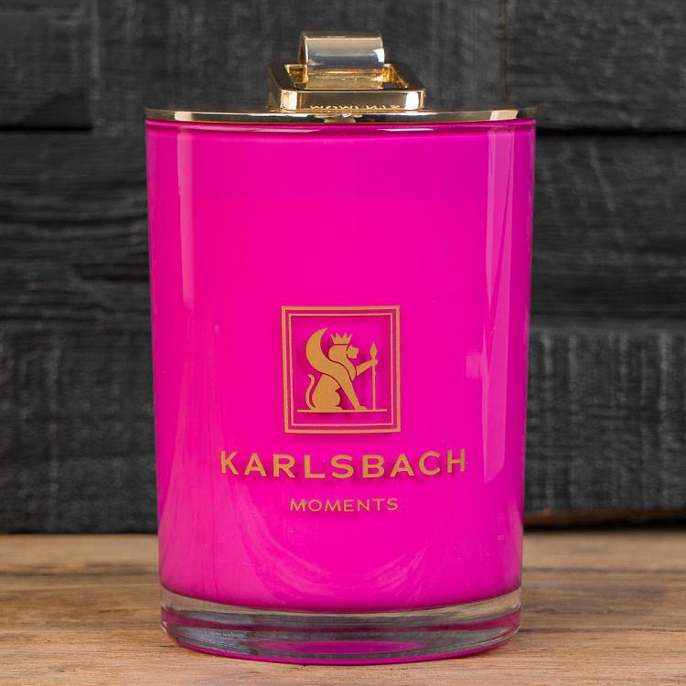 Аромасвеча в пурпурном стакане с золотой крышкой Французский можжевельник и лаванда Aroma Candle In Cyclamen Glass With Gold Lid French Juniper And Lavender