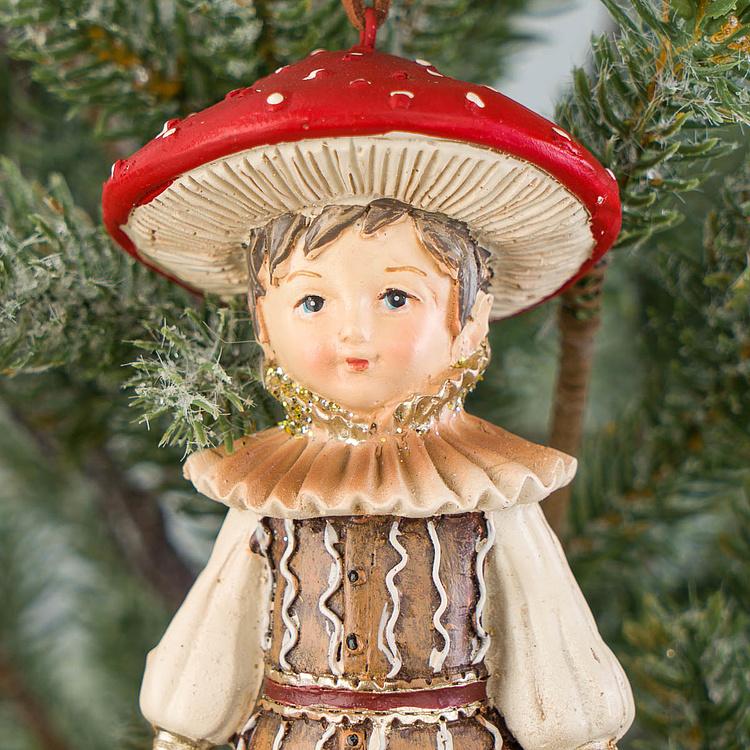 Набор из двух ёлочных игрушек Дети в костюме грибов Set Of 2 Mushroom Kids Red Brown 13 cm