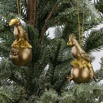 Set Of 2 Parrots On Pomegranate Gold 9 cm