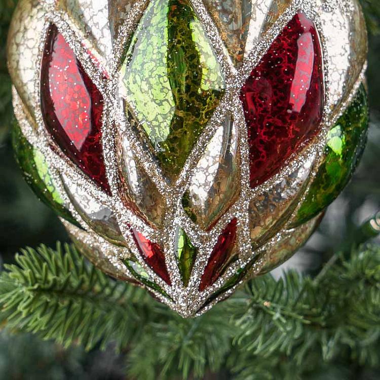Ёлочная игрушка Красно-зелёная шишка Red And Green Diamonds Golden Cone 9,5 cm