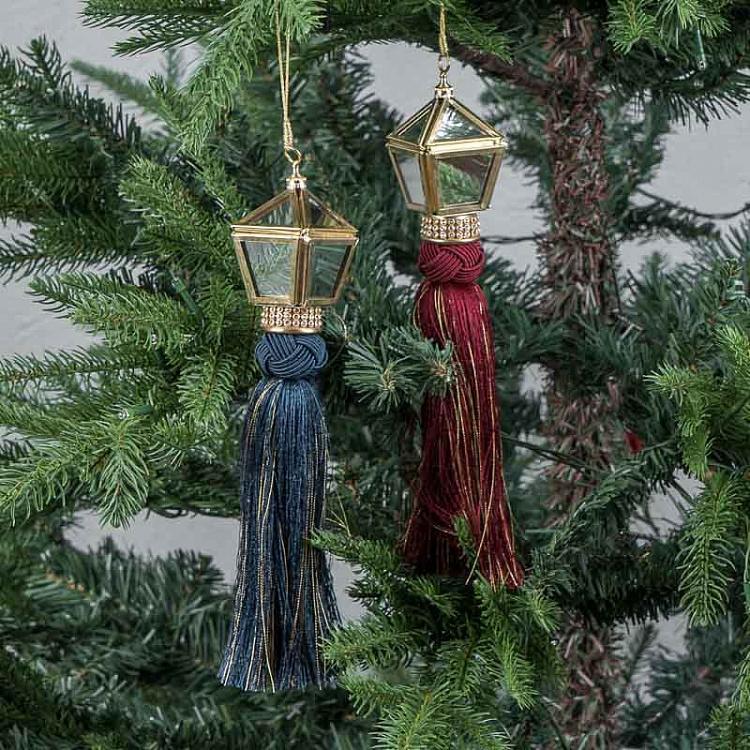 Новогодняя подвеска Красный зеркальный кулон с кисточкой Mirror Pendant With Tassel Red 25 cm