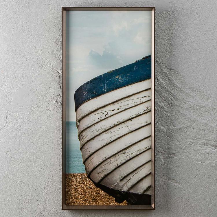 Фото-принт триптих в серебристой раме Сине-белая лодка Set Of 3 Blue And White Boat, Pewter Frame