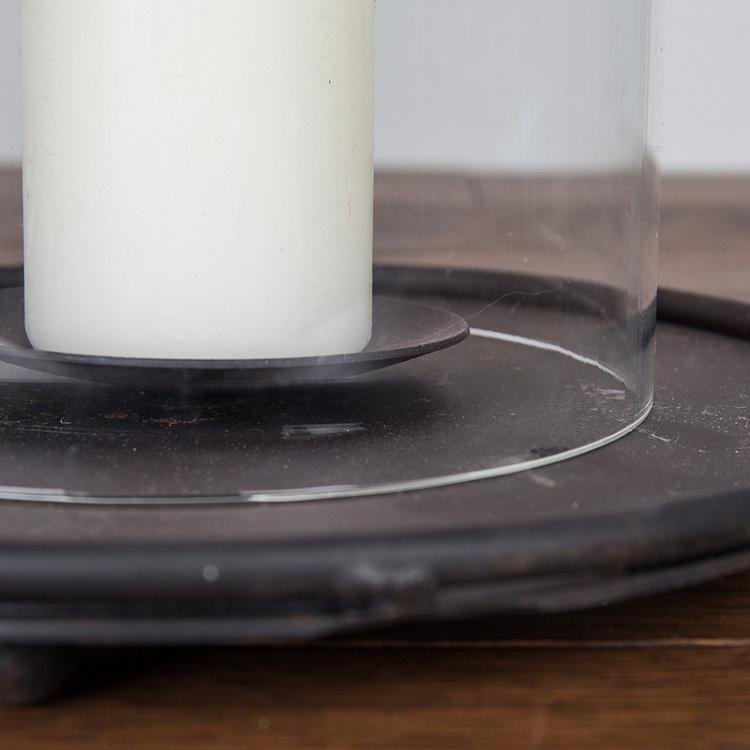 Подсвечник с металлическим основанием и стеклянной колбой, M Candle Metal Base With Glass Cloche Medium
