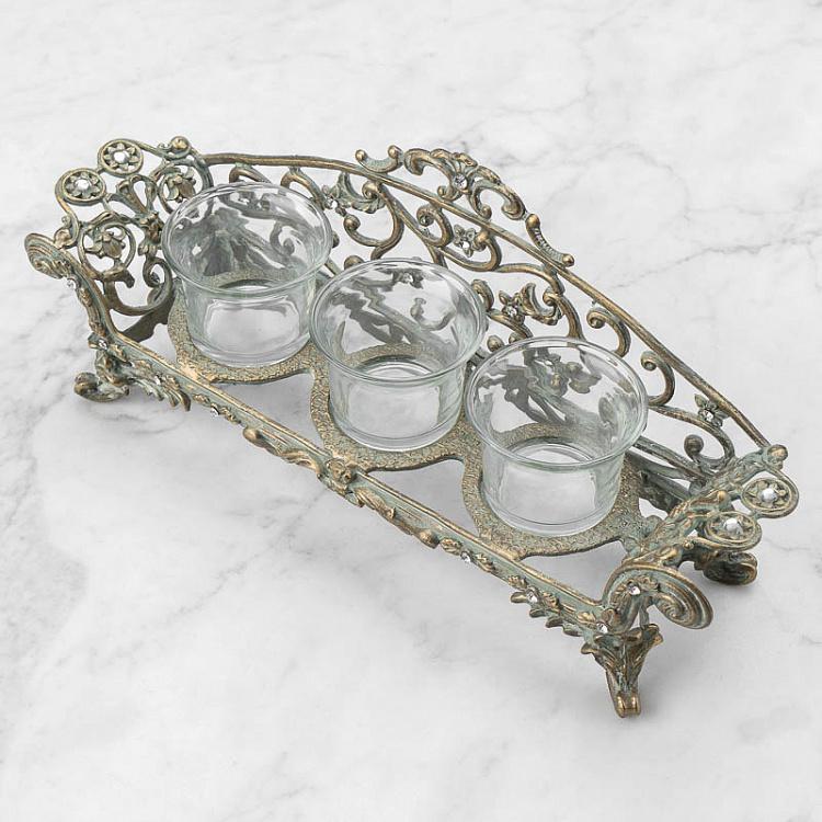 Металлический подсвечник для трёх свечей Диван Glass Metal Antique 3 Votive On Sofa Chair Gold