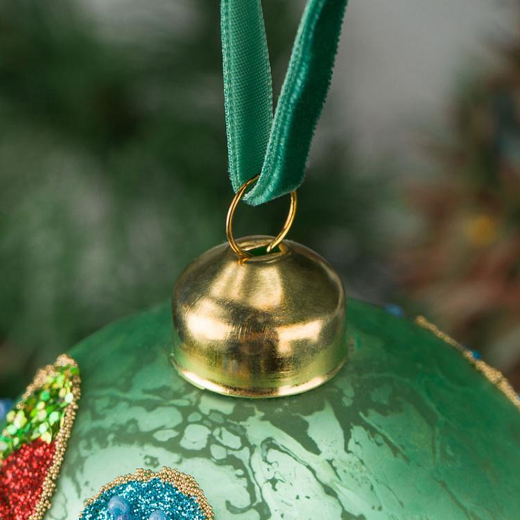 Ёлочная игрушка Зелёный Шар с цветком Ball With Flower Green 8 cm