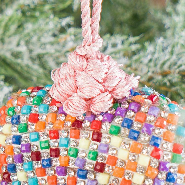 Новогодняя подвеска Разноцветное сердце с розовой кисточкой Multicolored Heart Pendant With Pink Tassel 19 cm