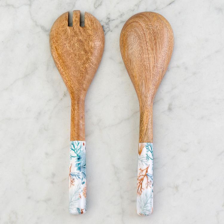 Набор из двух салатных ложек из дерева манго Кораллы Set Of 2 Salad Servers Coral Mango Wood