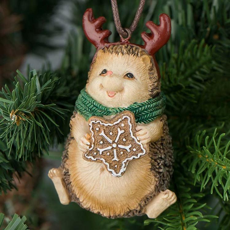Ёлочная игрушка Ёжик с имбирным печеньем Xmas Hedgehog With Ginger In A Green Scarf 8,5 cm