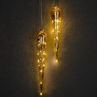 Set Of 2 Glass Led Light Antique Drop Box Champagne Battery Operated 30 cm