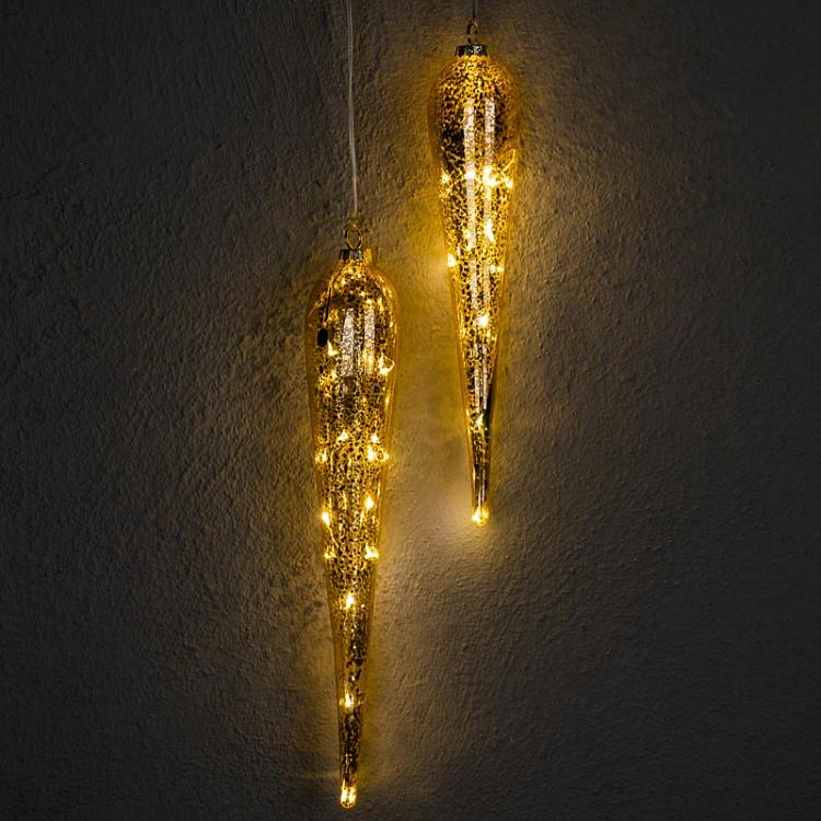 Набор из двух ёлочных светодиодных подвесок Антик Set Of 2 Glass Led Light Antique Drop Box Champagne Battery Operated 30 cm