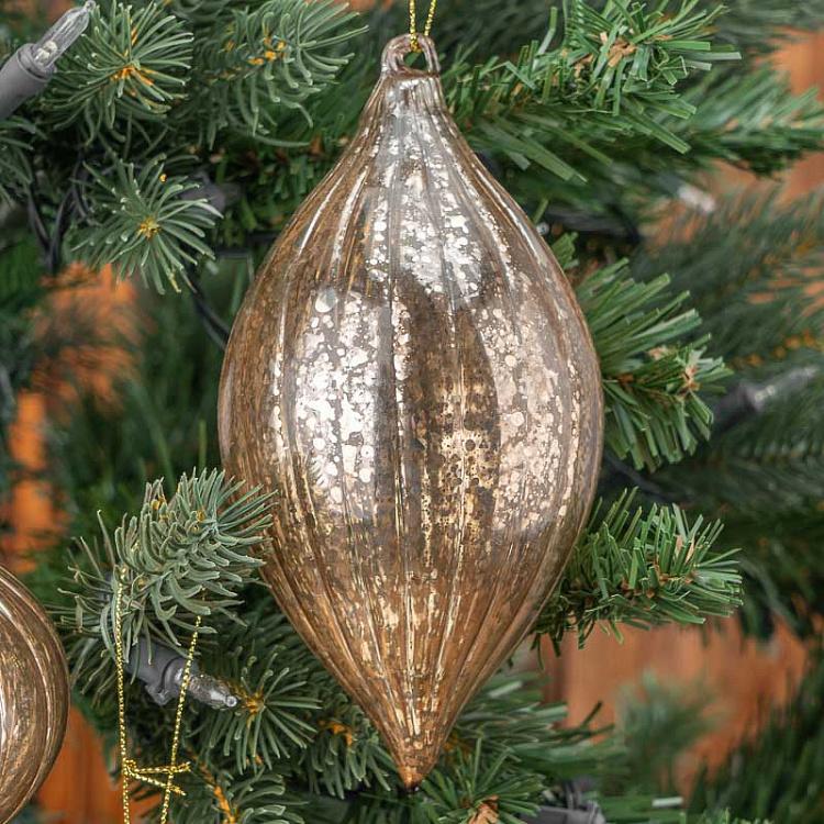 Набор из трёх ёлочных шаров цвета винтажный шампань с вертикальными полосками Set Of 3 Glass Antique Vertical Striped Balls Champagne 10 cm