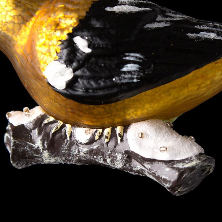 Ёлочная игрушка Птичка на ветке Glass Bird On Twig Yellow Black 12,5 cm