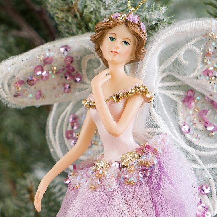 Набор из трёх ёлочных игрушек Крылатые феи в тюлевых платьях Set Of 3 Tulle Big Wing Fairies White Purple 19 cm