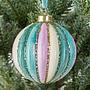 Ёлочная игрушка Velvet Striped Ball Pink Turquoise 8 cm