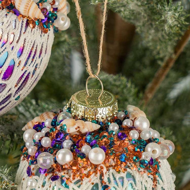 Набор из двух стеклянных ёлочных игрушек с ракушками Set Of 2 Glass Shell Net Ball Blue Purple 12 cm