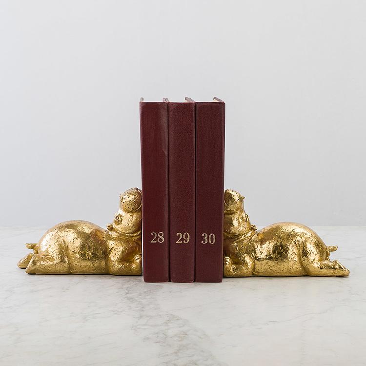 Набор из двух держателей для книг Золотые бегемоты Bookend Hippos Gold