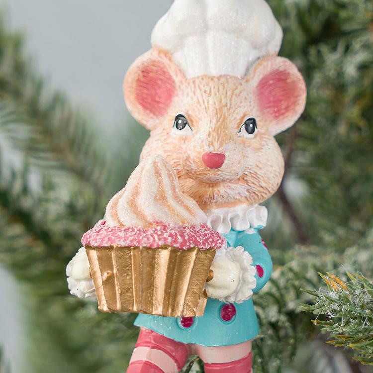 Набор из двух ёлочных игрушек Мыши-повара из Сладкого королевства Set Of 2 Candyland Chef Mice Pink Blue 9 cm