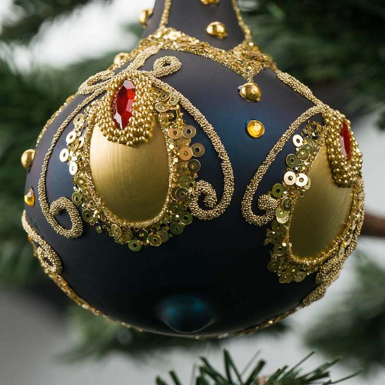 Ёлочная игрушка Синий кулон с золотым узором Pendant Blue Gold 13 cm