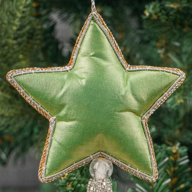 Новогодняя подвеска зелёно-серебристая звезда Pendant Star Silver Green 20 cm