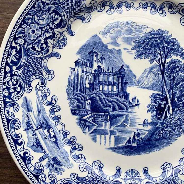 Винтажная тарелка белая с голубым мотивом 4, L Vintage Plate Blue White Large 4