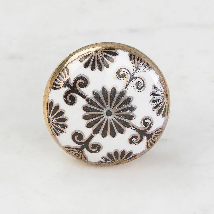 Керамическая мебельная ручка Золотой королевский цветок Royal Flower Gold Ceramic Knob