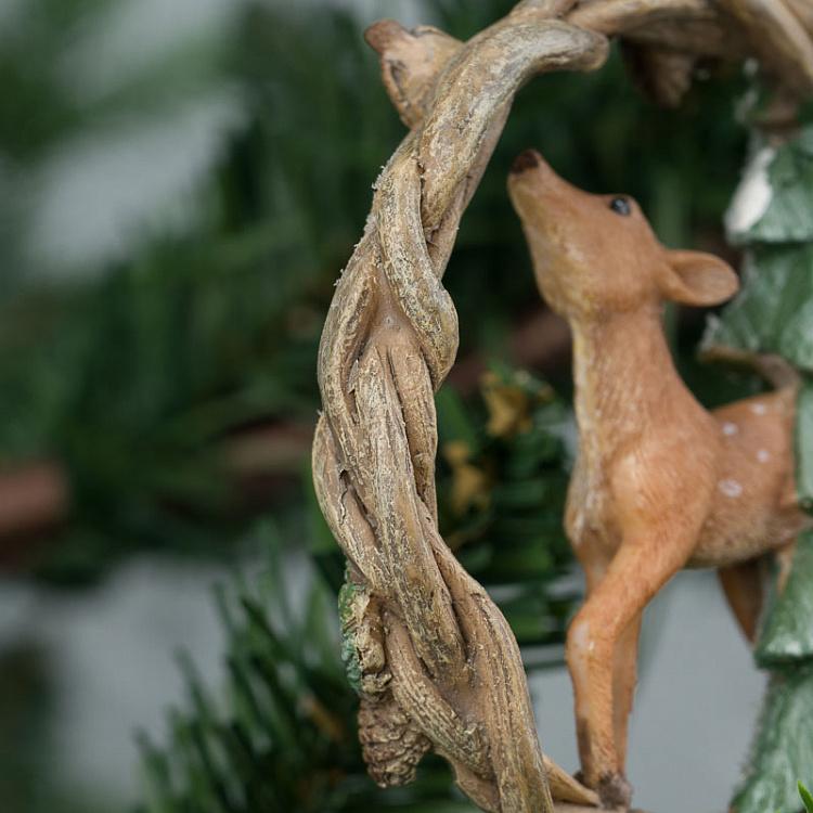 Набор из трёх ёлочных игрушек Олени и лиса в венке Set Of 3 Deers And Fox In Wreath 10 cm
