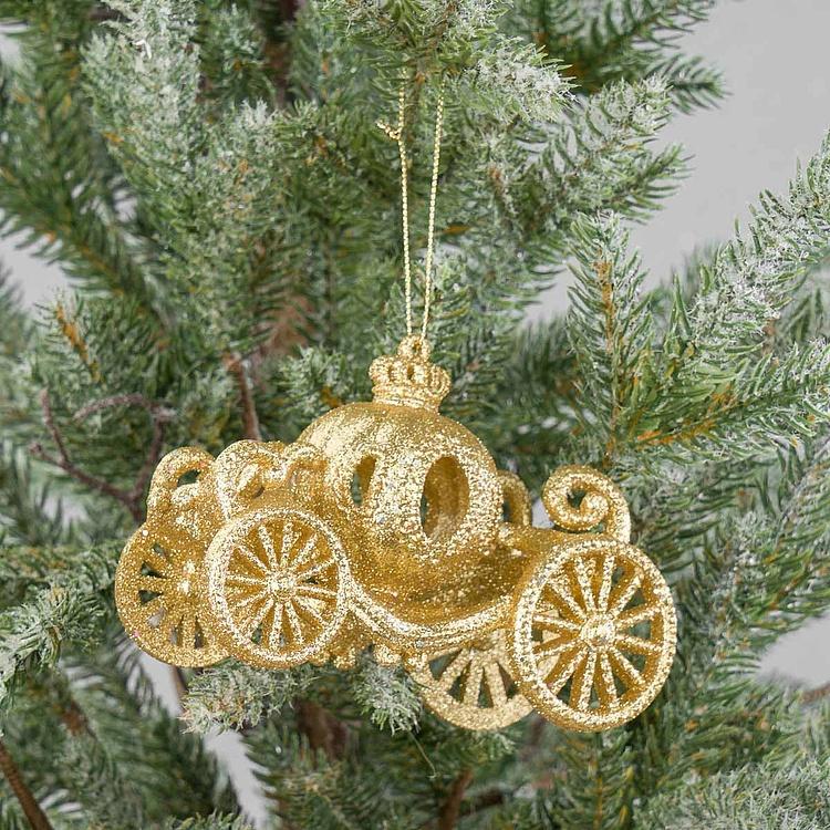 Ёлочная игрушка Тыквенная золотая карета Pumpkin Carriage Gold 12 cm