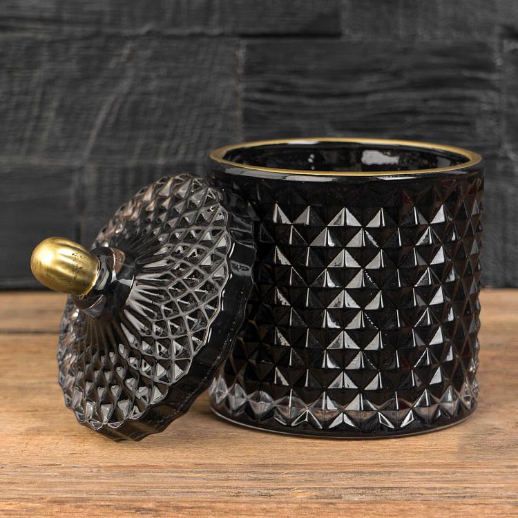 Аромасвеча в чёрном фасетном стакане Блу Колье Дрифтвуд, S Aroma Candle In Black Faceted Glass Blue Collier Driftwood Small