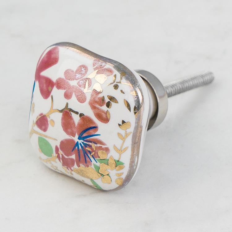 Керамическая мебельная ручка Розовая петуния Pink Petunia Gold Ceramic Knob