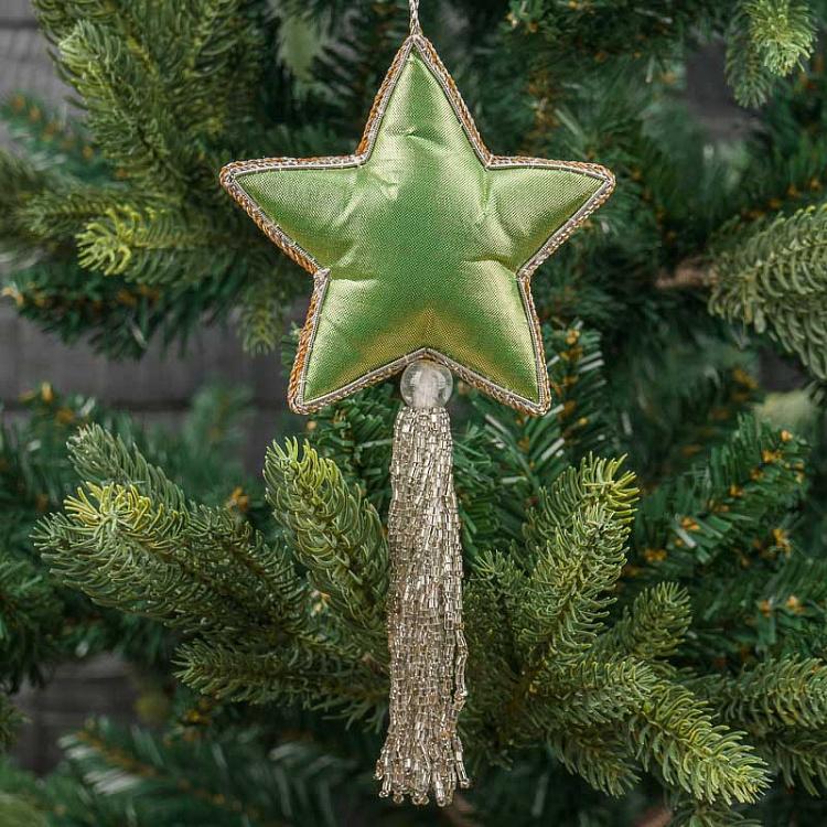 Новогодняя подвеска зелёно-серебристая звезда Pendant Star Silver Green 20 cm