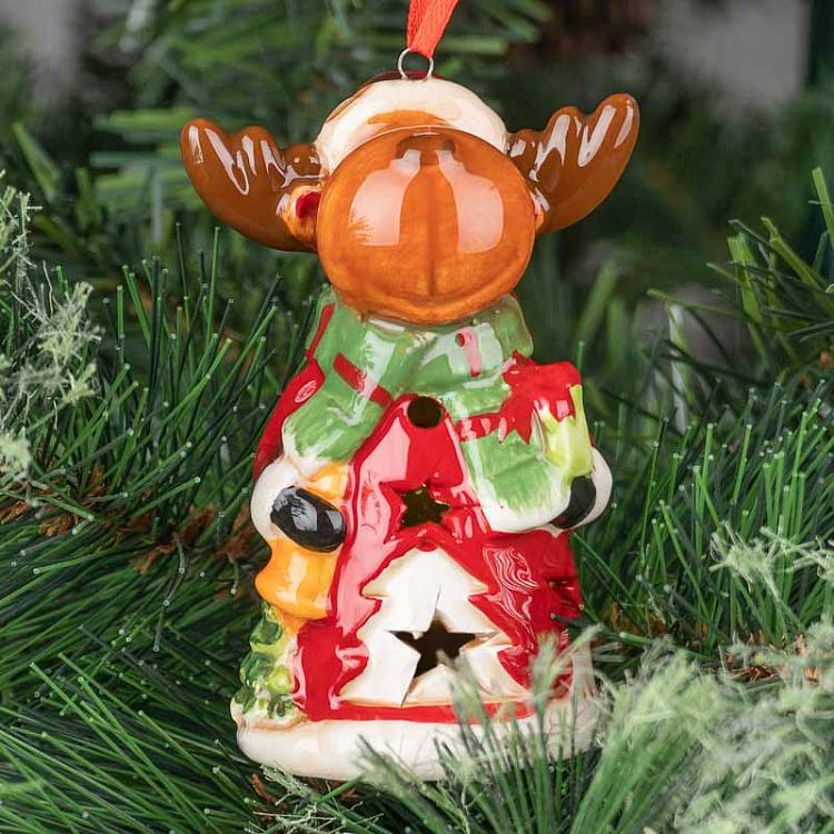 Ёлочная игрушка с лампочкой Лось Christmas Elk With Lights 9 cm