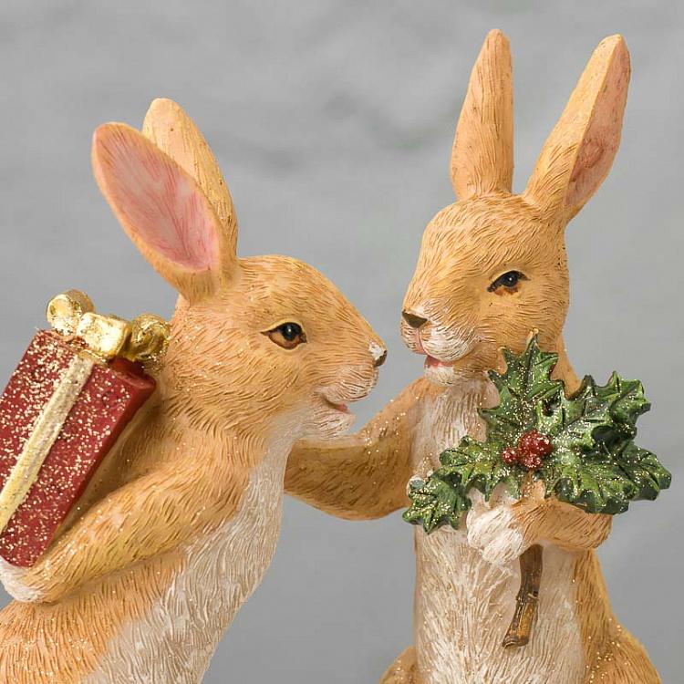Статуэтка Рождественские зайцы с подарком Xmas Rabbits With Gift 19 cm