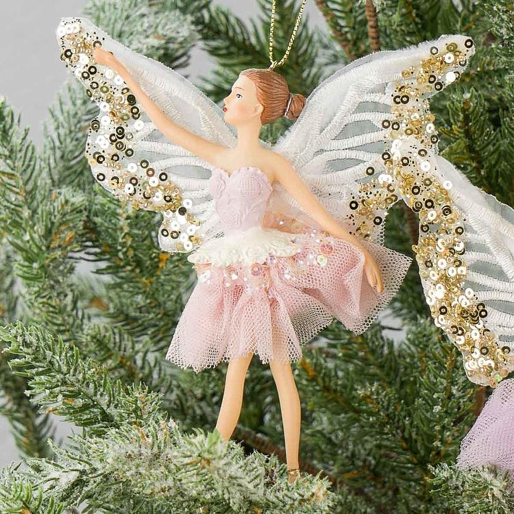Набор из двух ёлочных игрушек Феи-балерины в тюлевых платьях Set Of 2 Tulle Fairy Ballerinas Pink Purple 17,5 cm