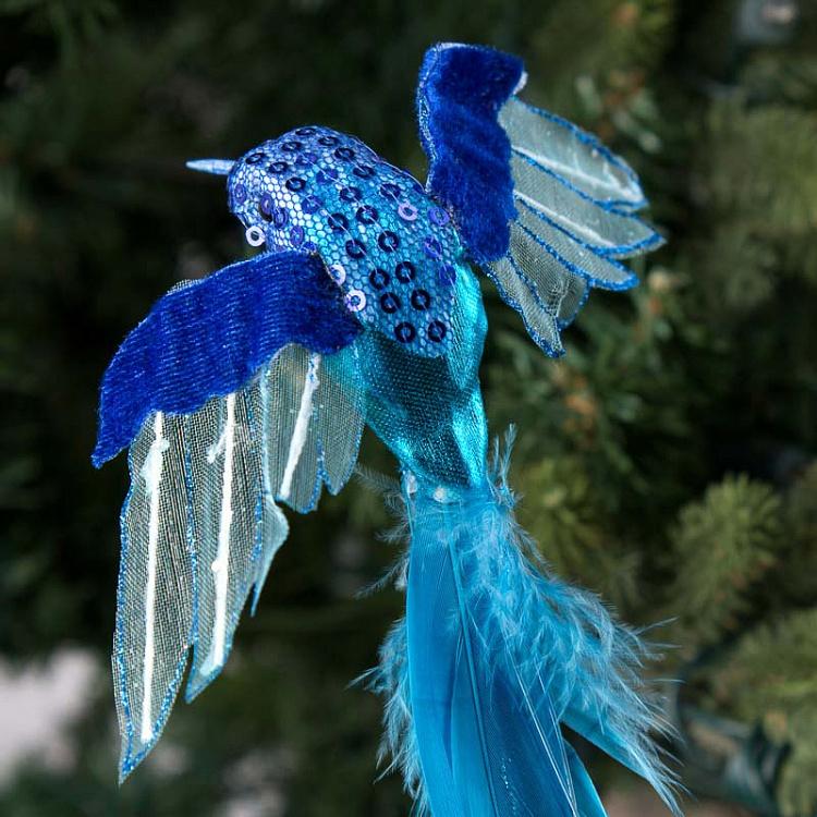 Набор из двух ёлочных игрушек Колибри на прищепке Set Of 2 Flying Hummingbirds On Clip Blue/Green 20 cm