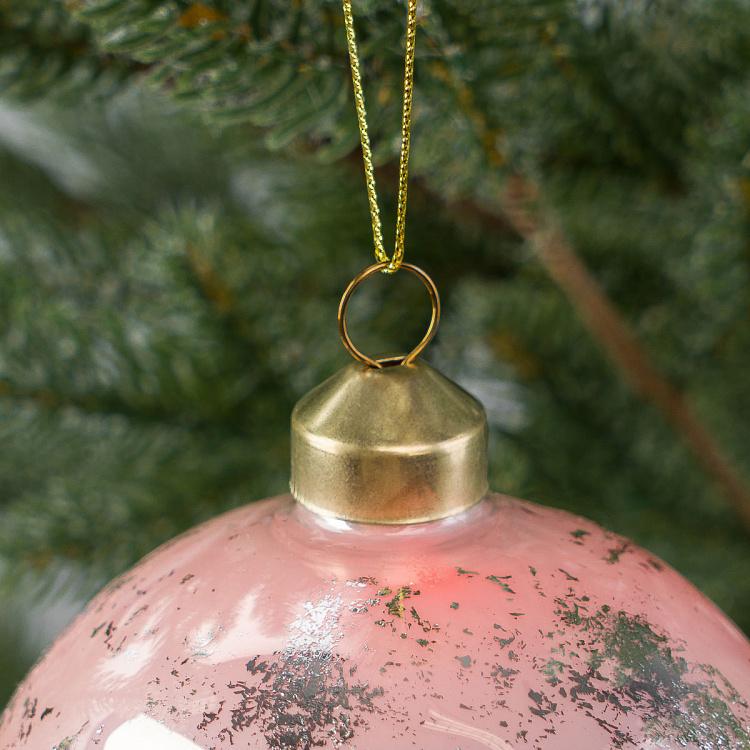 Ёлочный розовый шар с состаренным серебром Vintage Ball Aged Silver Pink 10 cm