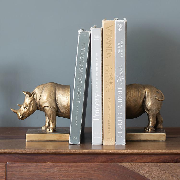 Набор из двух держателей для книг Носорог на прямоугольной подставке Bookend Rhino On Rectangular Stand