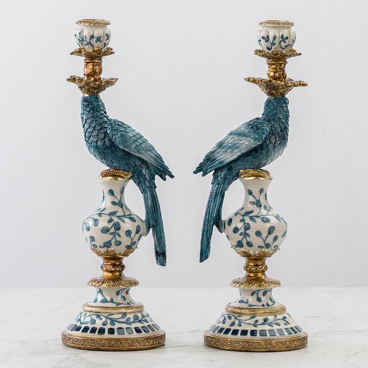 Набор из двух подсвечников Голубые попугаи Set Of 2 Candle Holders Parrots Blue