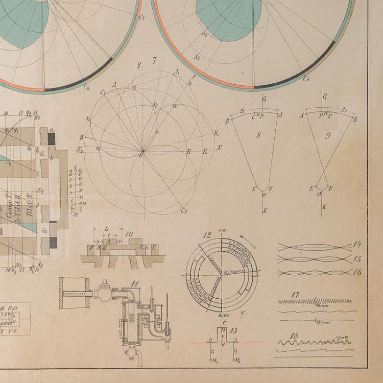 Картина-чертеж План лодки, круги Boat Blueprint Circles