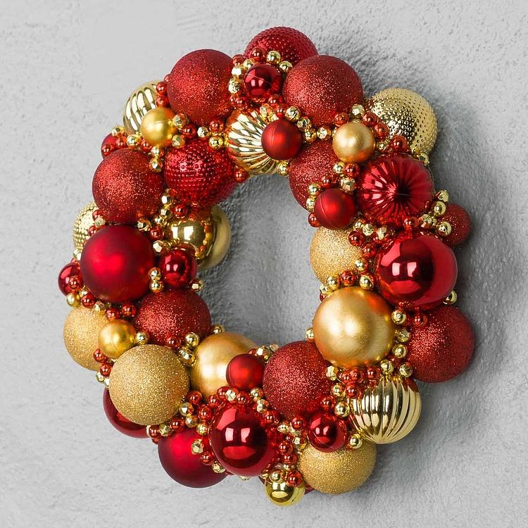 Новогодний венок с красными и золотыми шарами Wreath With Balls 27,5 cm