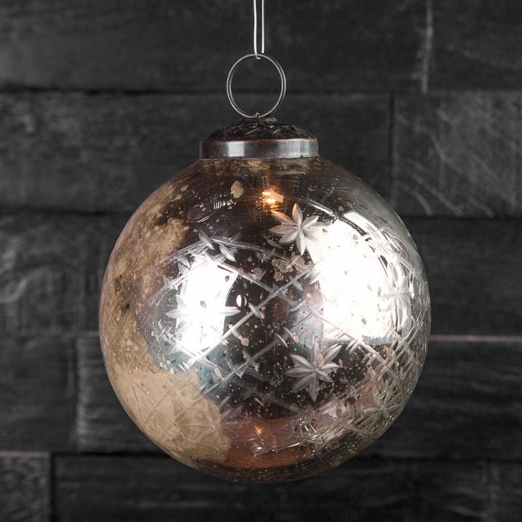 Ёлочный шар Виктория 4 Inches Victoria Cut Antique Silver 10 cm