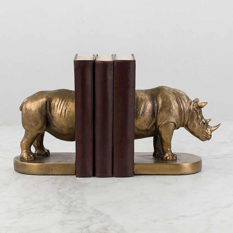 Набор из двух держателей для книг Носорог на овальной подставке Bookend Rhino On Oval Stand