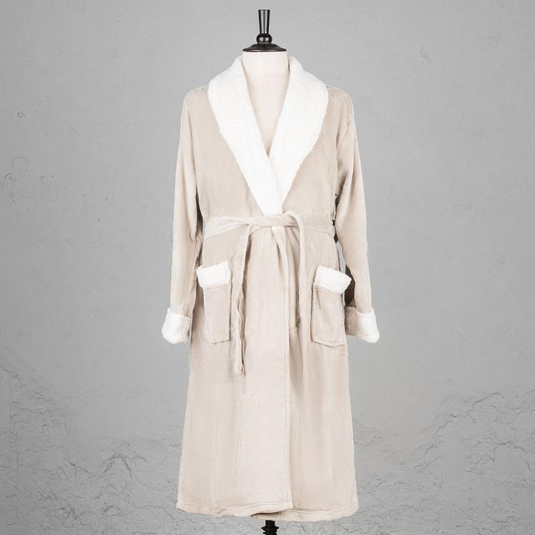 Серый домашний халат из микрофибры с шерповой горловиной, размер L Peignoir Microfibre Gris Encolure Sherpa Taille L