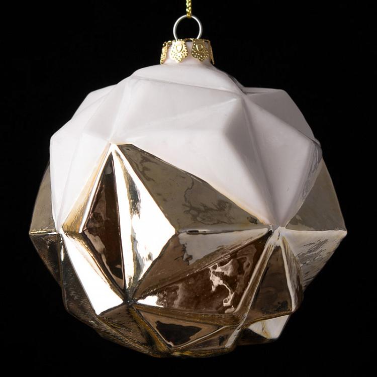 Набор из двух ёлочных шаров Пирамиды Set Of 2 Glass Pyramid Balls Cream/Gold 9 cm