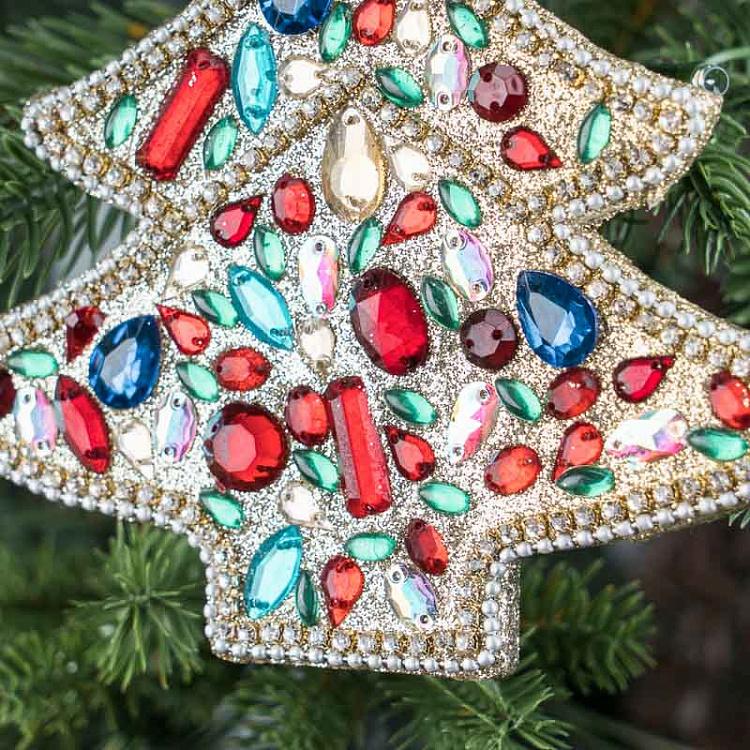 Ёлочная игрушка Золотистая ёлочка с разноцветными бусинами 1 Multi-Colored Christmas Tree Pendant 1 15 cm
