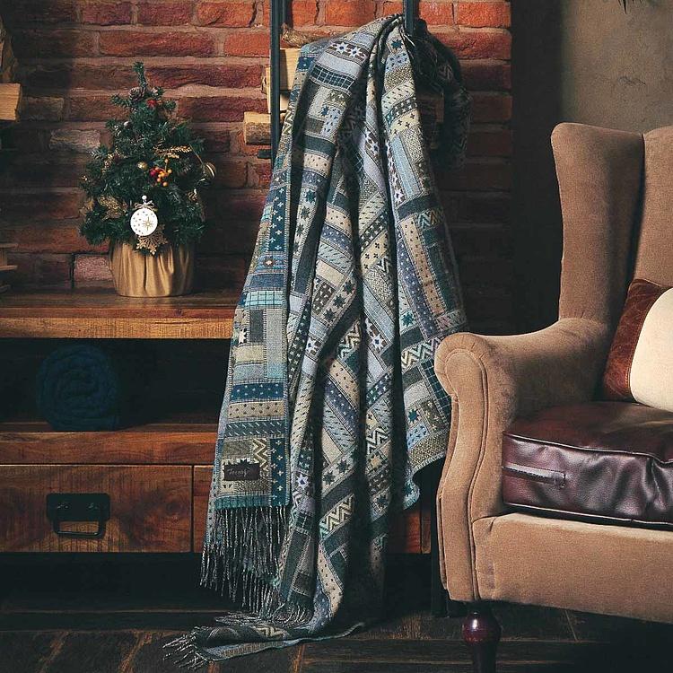 Разноцветный шерстяной плед Балтимора в сине-зелёных тонах, 130x180 см Baltimora Plaid Green 130x180 cm