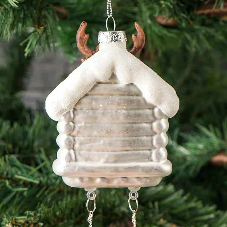 Ёлочная игрушка Ходики с оленем Deer Pendulum Clock Glass Hanger 13 cm