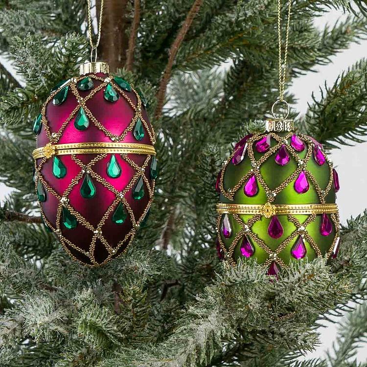 Набор из двух ёлочных игрушек-шкатулок Зелёное и фиолетовое яйцо Set Of 2 Xmas Egg Boxes Jewel Net Green Purple 10 cm