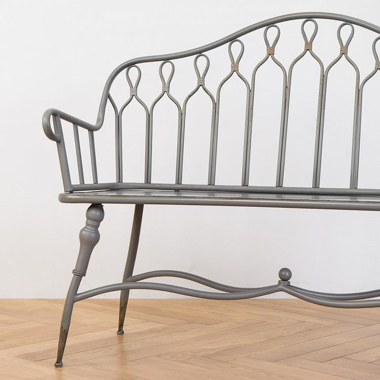Серая металлическая скамейка с патиной Валери Valery Metal Bench Grey Patina