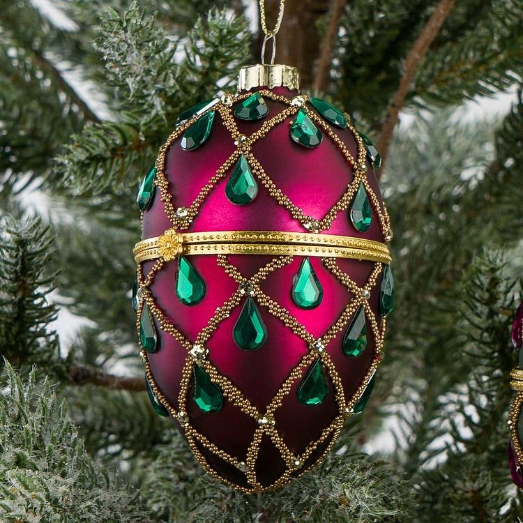 Набор из двух ёлочных игрушек-шкатулок Зелёное и фиолетовое яйцо Set Of 2 Xmas Egg Boxes Jewel Net Green Purple 10 cm