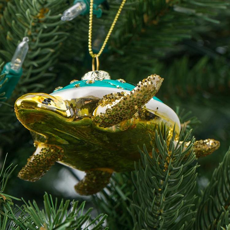 Ёлочная игрушка Бирюзовая черепаха Glass Hanger Tortoise Turquoise 9 cm